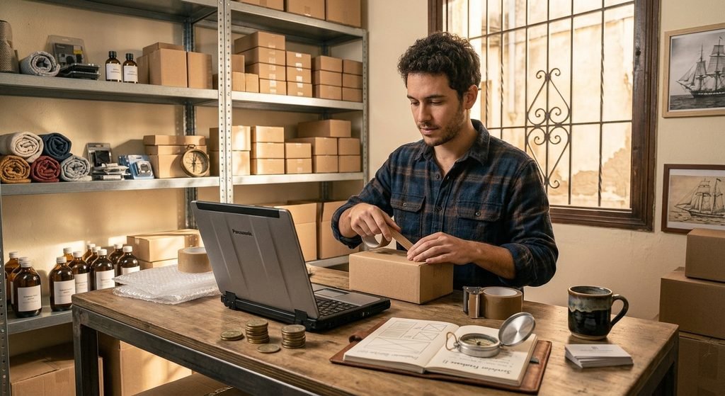Persona preparando pedidos de su tienda online de dropshipping