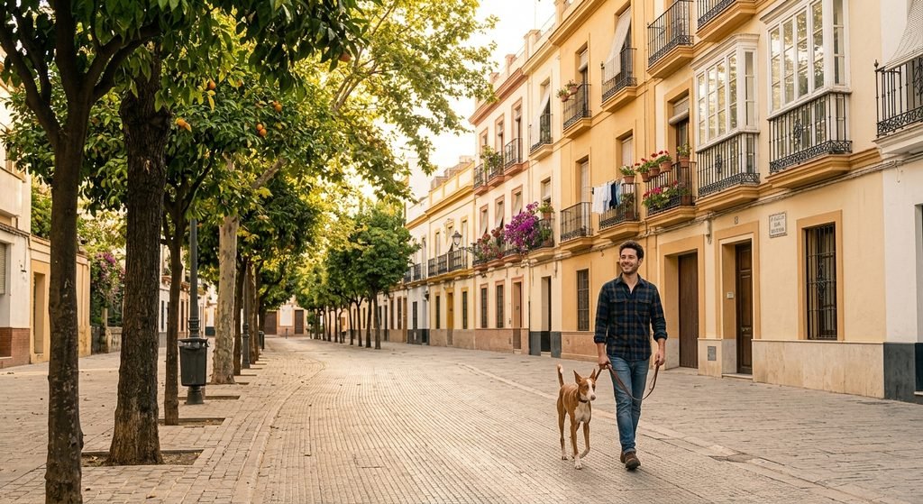 Persona ofreciendo un servicio de paseo de perros, uno de los negocios más baratos para empezar en España