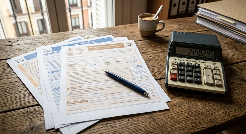 Documentos fiscales y calculadora, revisando si la cuenta vivienda aún da beneficios de ahorro fiscal