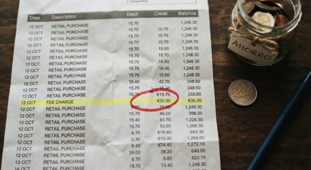 Extracto bancario señalando una comisión, clave para el ahorro al detectarla a tiempo