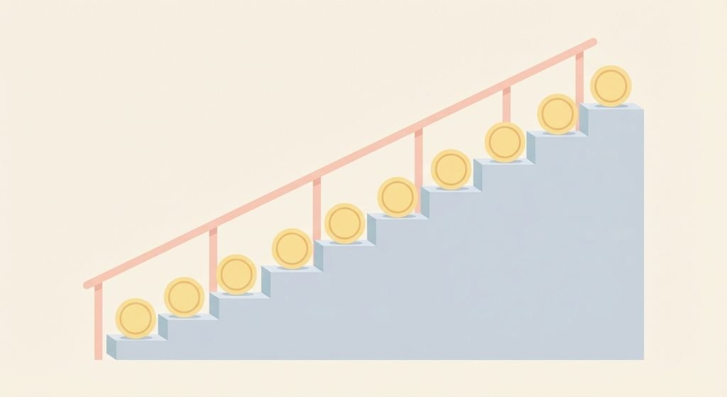 Escalera con monedas representando los pasos para empezar a invertir tu ahorro